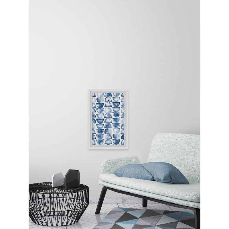 Stack Of Blue Semicircles - Single Picture Frame Painting, 30cm H x 20cm W x 3.81cm D