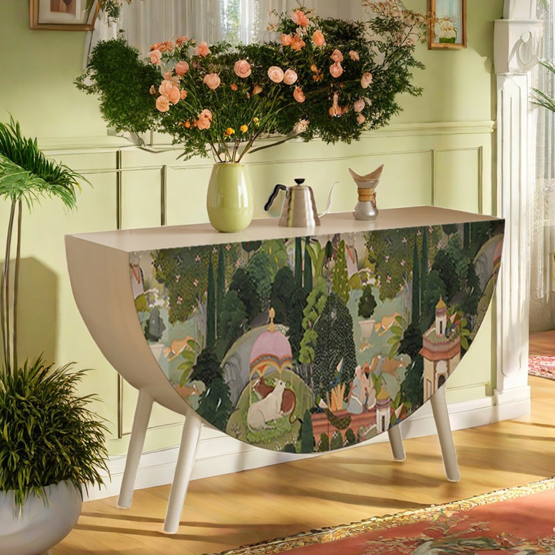 Painted Half-Moon Entryway Cabinet Sideboard, White/Green