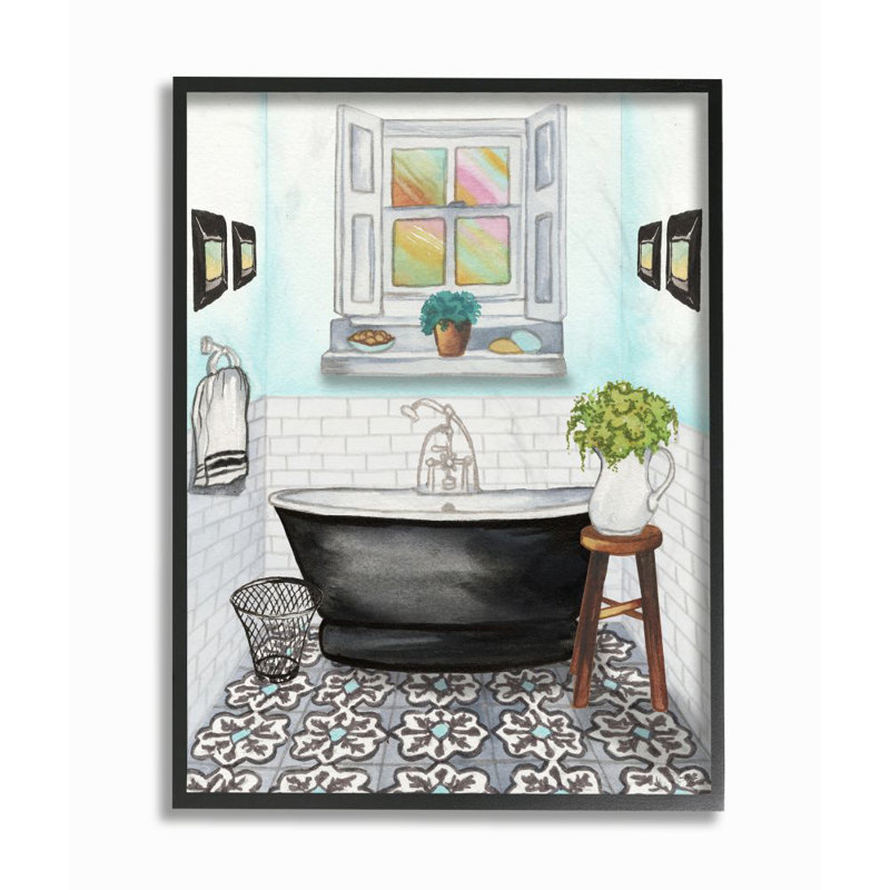 « jolie salle de bain », impression, H 20 po x l 16 po x P 1,5 po, Giclée encadrée noir minuit