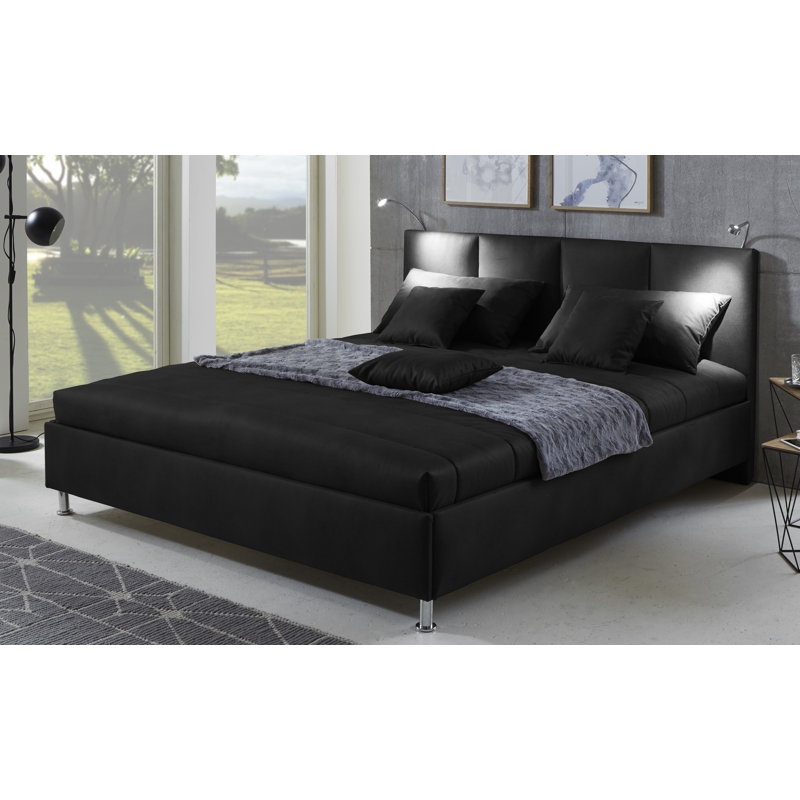 Euler Upholstered Bed with Mattress, 100 x 200 cm, Black, Bonnell sprung mattress