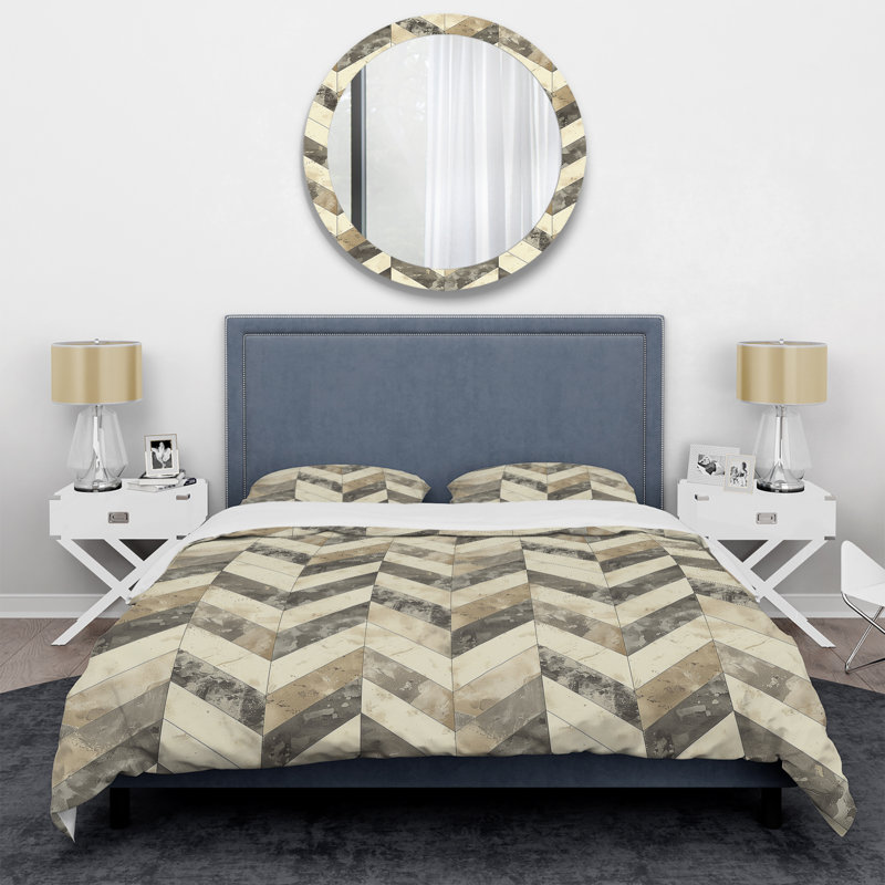 Ensemble de housse de couette beige à motif de chevrons gris Dream I - Modern