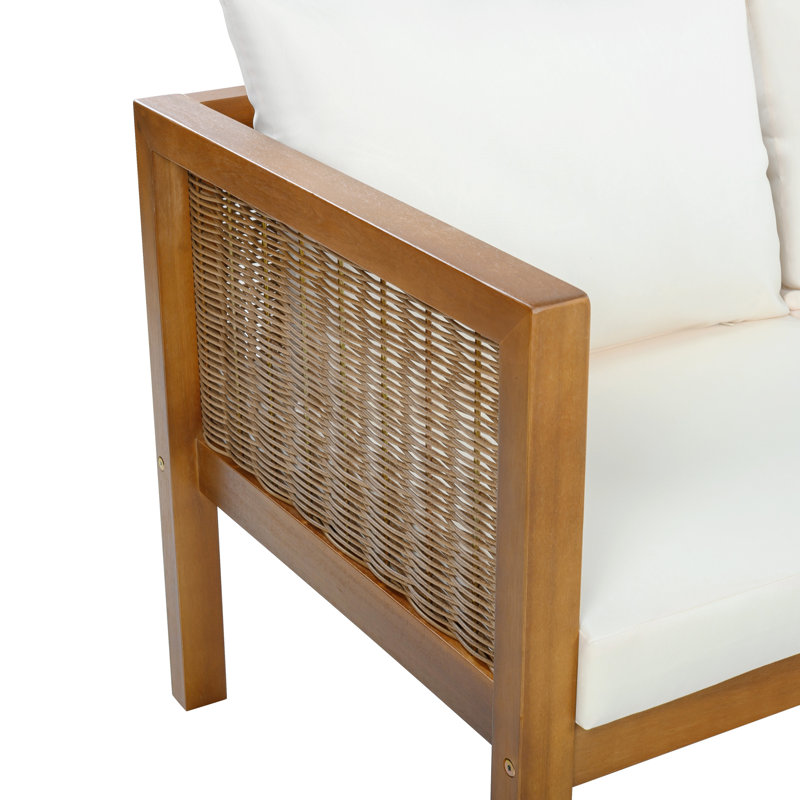 Ensemble de canapé de patio Willowcrest 4 pièces, ensemble de conversation extérieure avec coussins et table basse, Beige