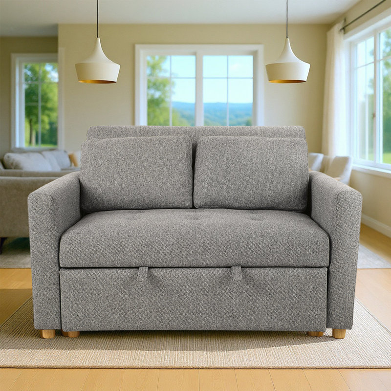 Meit 49" W Convertible Sleeper Sofa 3-In-1, Light Gray Linen