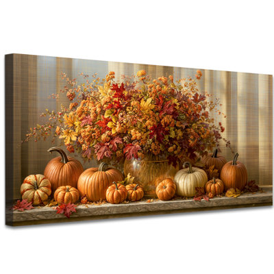 Automne, art mural sur toile, ferme rustique d'automne, peinture, paysage, lac et arbres pour le salon, la chambre à coucher et la décoration intérieure (16 po x 32 po)