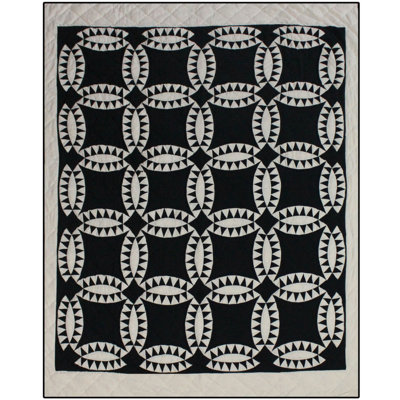 Antique Black Sawtooth Wedding Ring Quilted Throw Blanket
