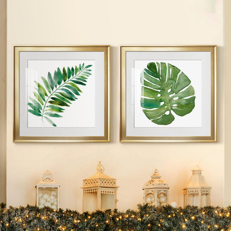 Tropical Frond II - ensemble de 2 reproductions d'art, Papier encadré doré, Blanc, H 17,5 po x l 35 po x P 1,5 po