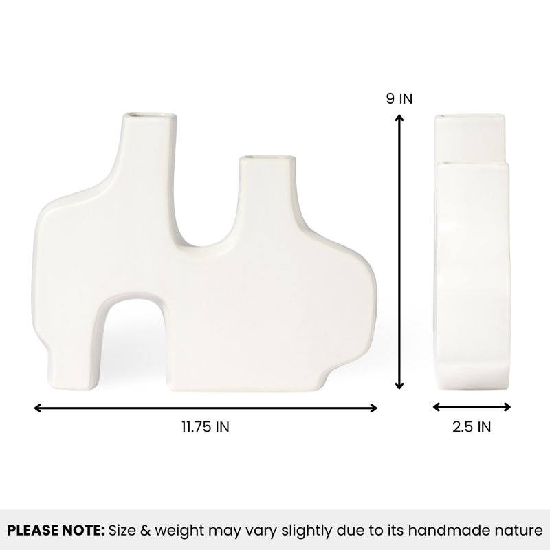 Eleanor 11" Wide Abstract Sculpture Ceramic White Vase, White
