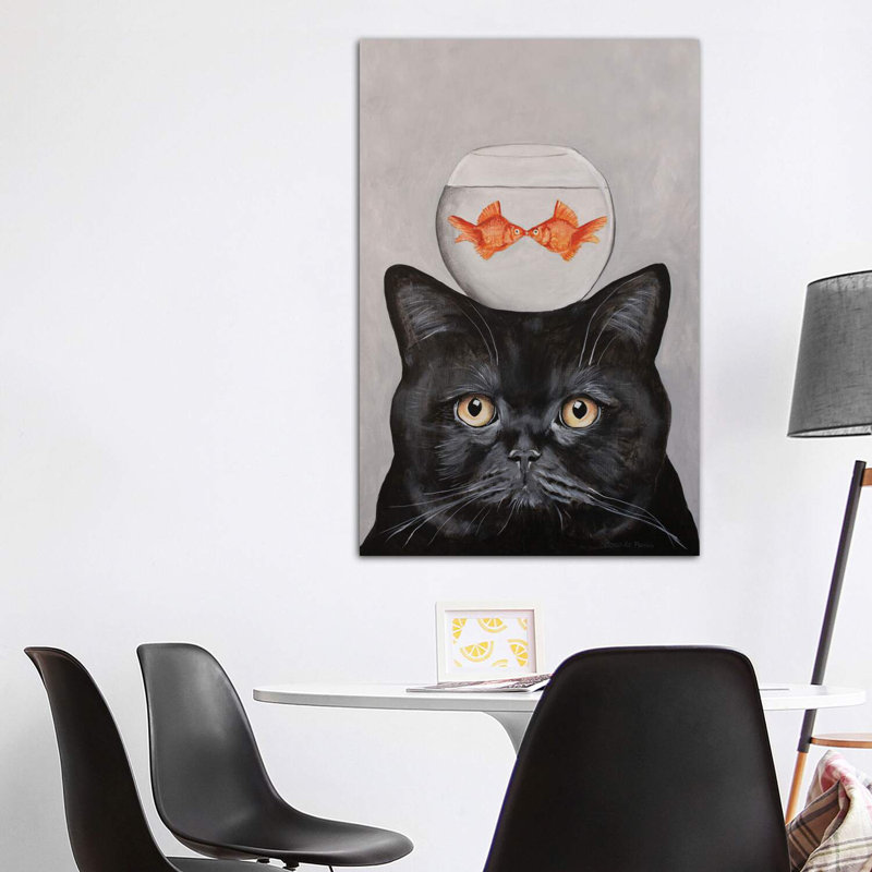 Cat With Fishbowl by Coco De Paris - Wrapped Canvas Print, 152.5 cm H x 101.5 cm W