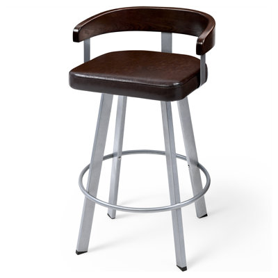 29.5" Swivel Bar Stool with Solid Wood Back and Upholstered Seat