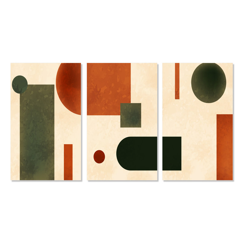 Ensemble de 3 formes géométriques aux couleurs rétro IV - Mid-Century Modern Art, L 36 po x H 28 po