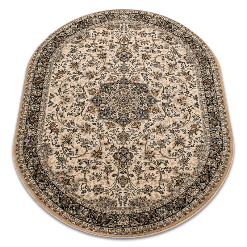 Dhrampla Oriental Wool Area Rug, Oval 170 x 235cm, Beige/Green