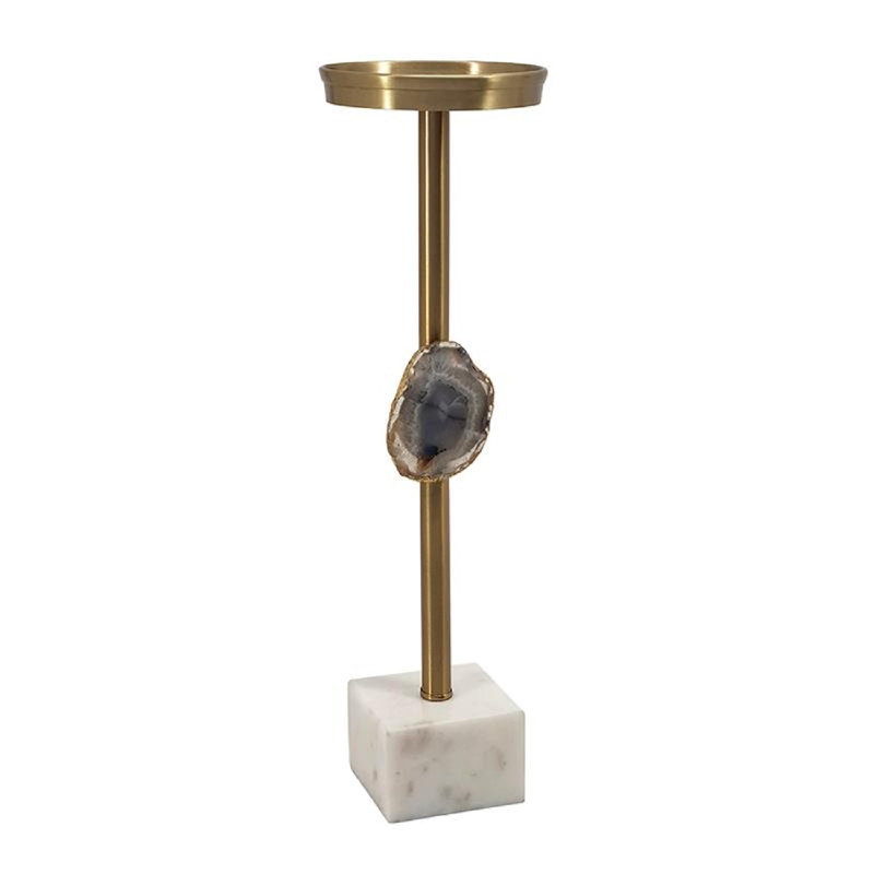 Gold and White Marble Agate Pillar Candle Holder
