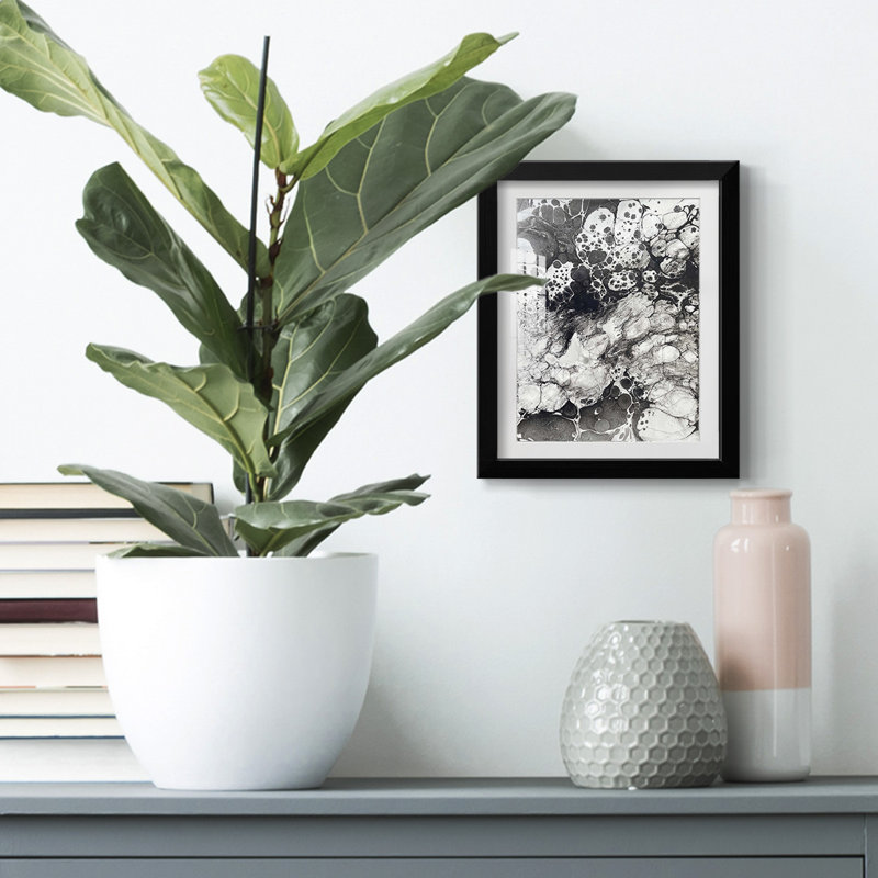 Marbrage, Papier avec cadre noir, Blanc