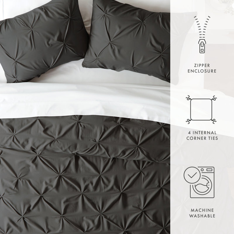 Pinch Pleat Textured Duvet Cover Set, Twin Duvet Cover + 1 Sham, Gray