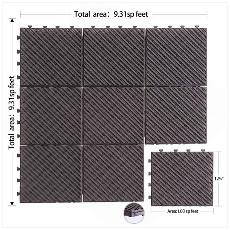 Carreaux de terrasse à emboîtement de patio, plastique composite durable pour une utilisation extérieure et intérieure toutes saisons, installation facile, brun foncé, paquet de 44