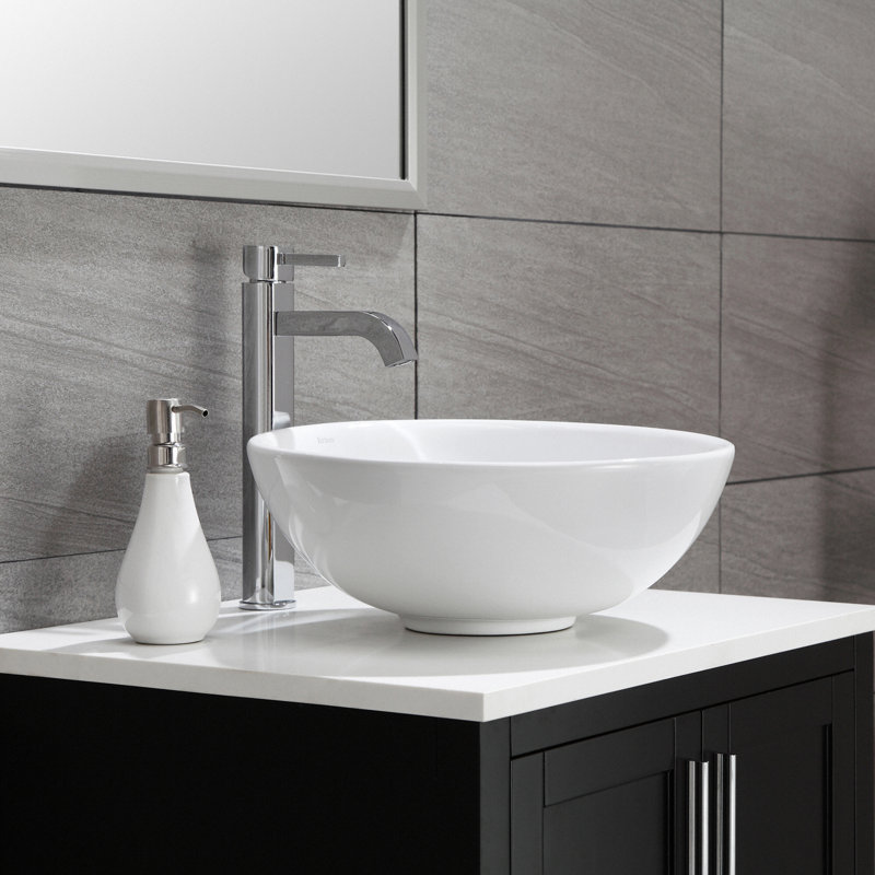 Lavabo de salle de bain vasque circulaire en céramique, Chrome