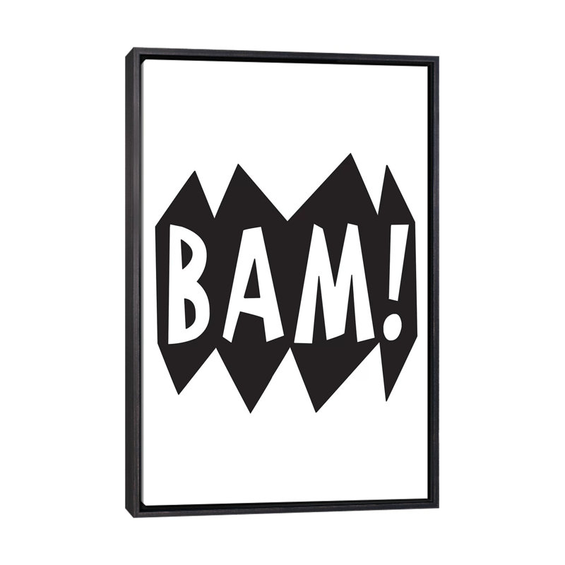 BAM! Noir - reproduction d'art textuel, H 40 po x l 26 po x P 1,5 po, Toile avec cadre noir patiné, Aucun mat