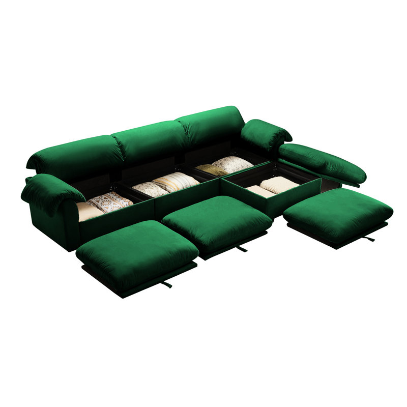 3 avec tissu en velours et grands sièges de rangement, housse moderne