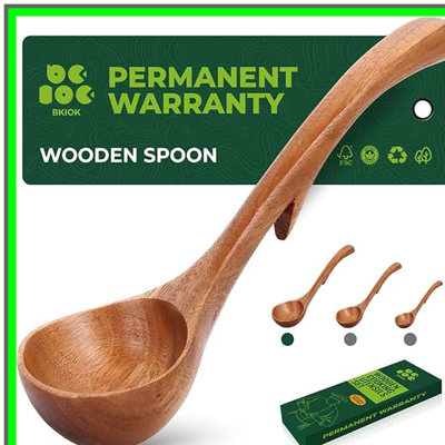 Wooden Cooking Spoon with Hooks, Large Teak Ladle
