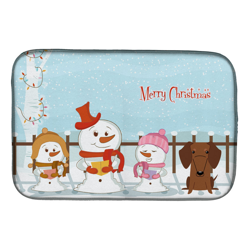 Tapis de séchage merry christmas caroleers teckel, Rouge / Brun