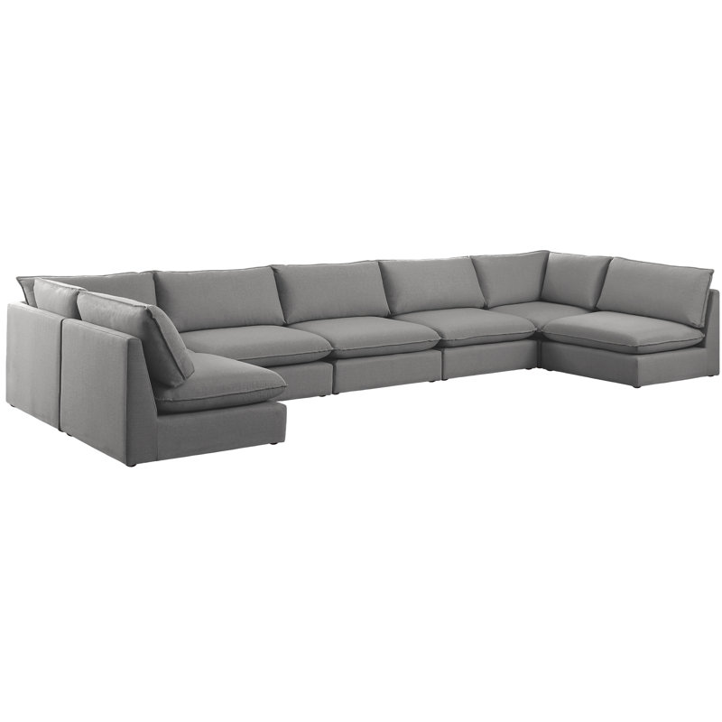 Canapé modulaire de coin symétrique de 200 po de largeur Tupman, Tissu gris texturé en lin