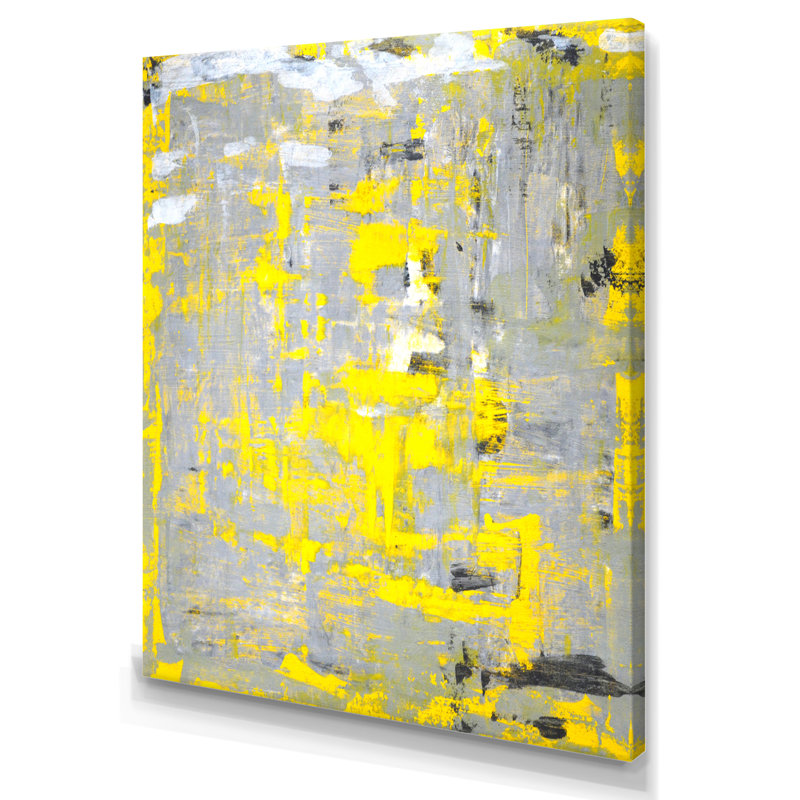 Jaune et gris fusionnant abstrait VI - œuvre d'art moderne et contemporaine sur toile, H 32 po x l 16 po x P 1 po