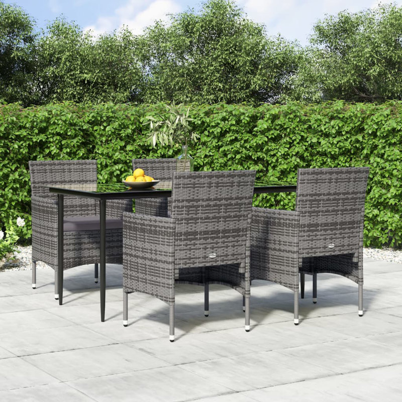 Long Dining Set with Cushions, Dark Gray Cushion/Gray Frame, 29.1" H x 31.5" W x 31.5" D, 6