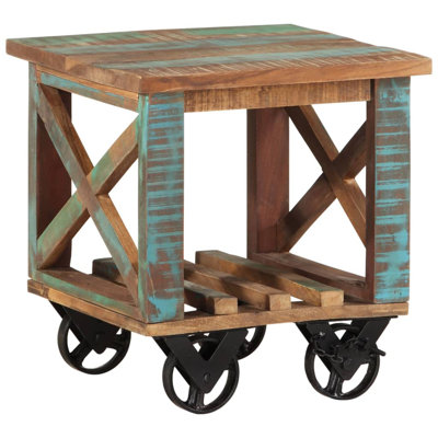 Tangerine Solid Wood Top Wheel Square Side Table