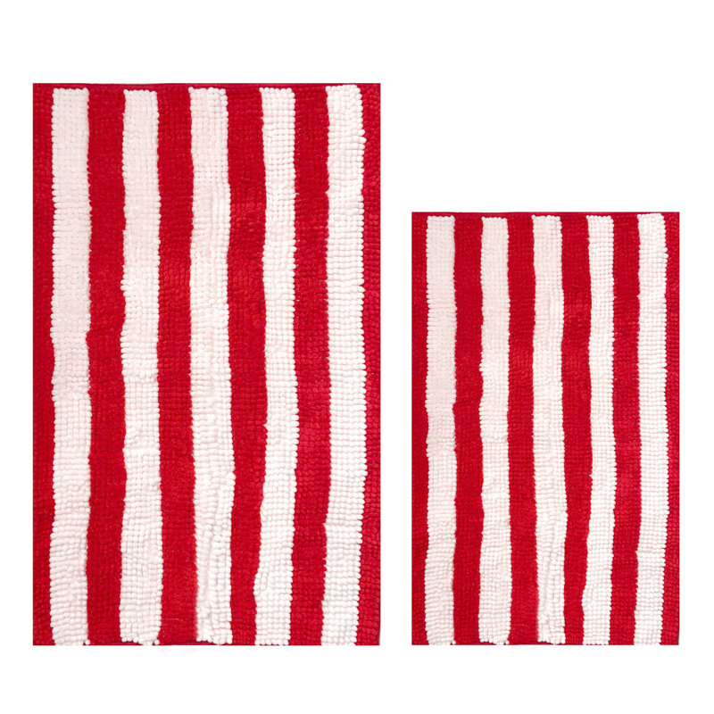 Ensemble de tapis de salle de bain rayé en chenille, Rayures rouges