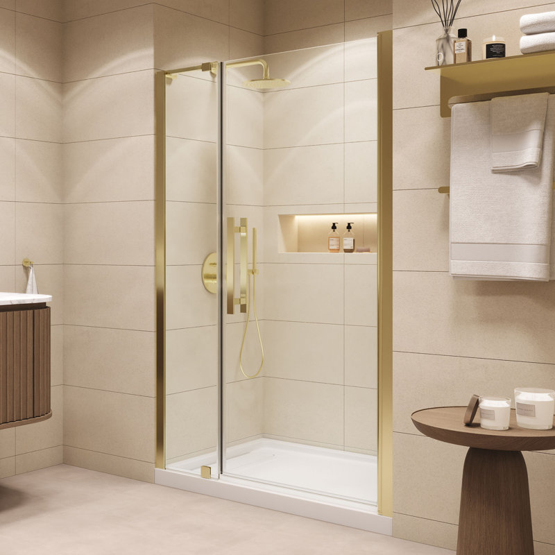 OVE Decors Pasadena 48 In. W X 36 In. D X 74 3/4 In. H Alcove Frameless Pivot Shower Door Kit With Base Pan, 2025