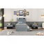 Lit simple en bois avec tête de lit avec prises de courant, lit extensible avec lit gigogne simple avec trois tiroirs de rangement, gris-145534599-145534596