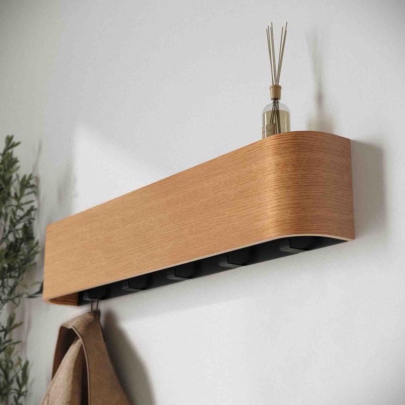 Rikayla Solid Wood Wall 5 - Hook Coat Rack, Oak
