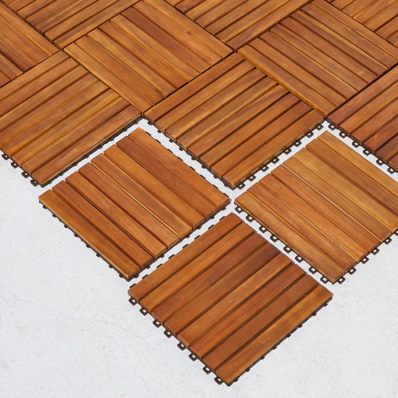 Carreau de terrasse en acacia à 8 lattes Damian (ensemble de 10 tuiles)