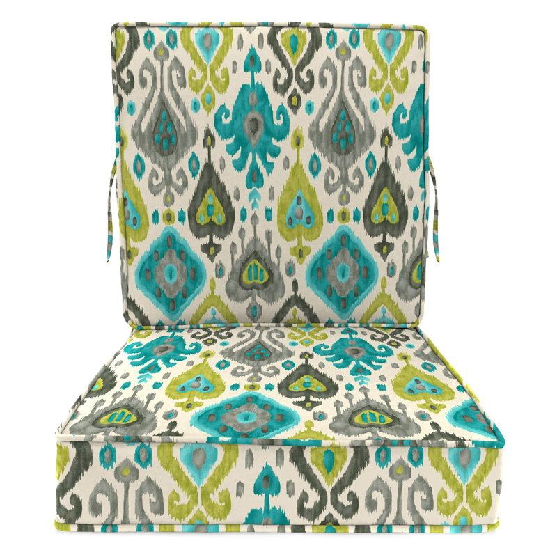 22" x 45" Outdoor Deep Seat Chair Cushion Set with Ties and Welt, Multi-Colored