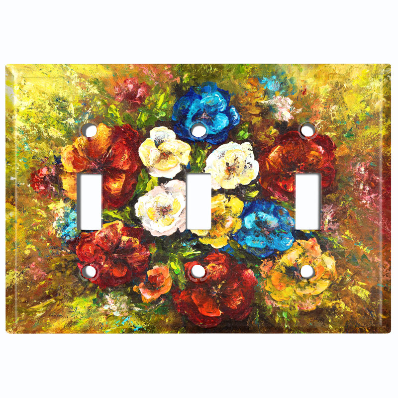 Couvercle de prise en métal pour interrupteur (Bouquet d'artiste coloré - bascule simple)