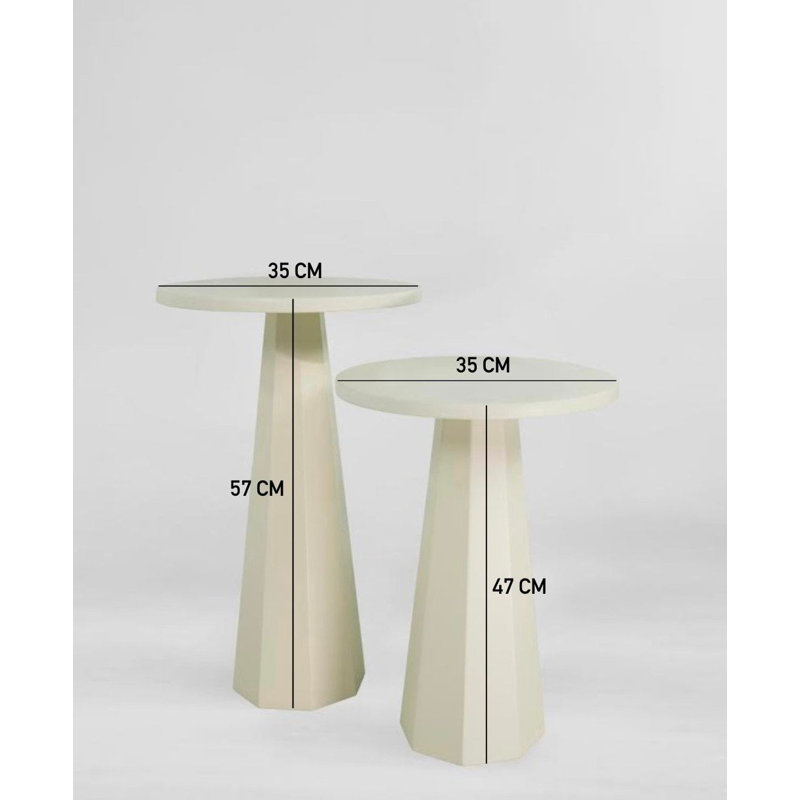 Modern Cream Side Table Set (2 Pieces), 100% MDF, Medium: 13.8 x 20.5 x 13.8 in & Small: 13.8 x 18.5 x 13.8 in | Durable Polyurethane Lacquer Finish | Stylish & Functional for Living Rooms & Bedrooms