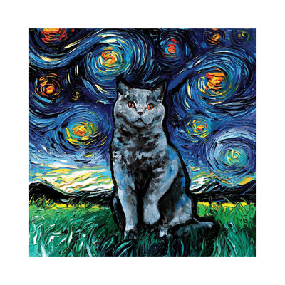 Blue British Shorthair Night by Aja Trier - Wrapped Canvas Print