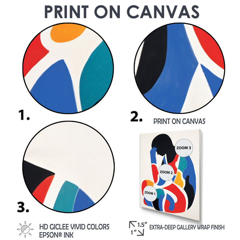 The Thinker Retro Minimal - Abstract Collages, art mural, Toile noire avec cadre flottant, H 40 po x l 30 po
