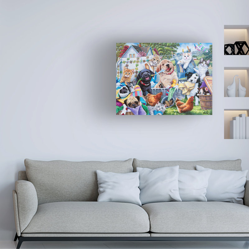 Jenny Newland, «Laundry Day With Puppies And Kittens», art sur toile, H 24 po x l 32 po x P 2 po
