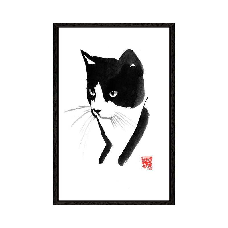 Cat Face by Péchane - Painting on Canvas, Black Framed, 101.6 cm H x 66.04 cm W