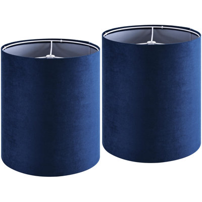 Drum Lamp Shades Set Of 2 Small Blue Velvet Lampshade 9.8"Top×9.8"Bottom×10.8"High(Spider) Modern Tall Lamp Shades For Table Lamp & Bedside Lamps Replacement In Hand Crafted-Art Decor