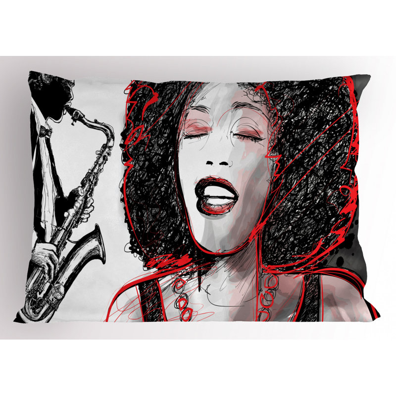 Black/Red Polyester Microfiber Piece Sham , Twin