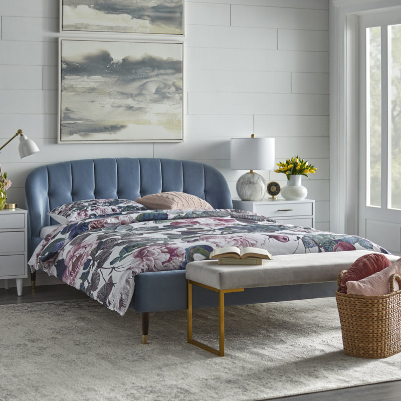 Lymansville Wingback Platform Bed, Blue Velvet