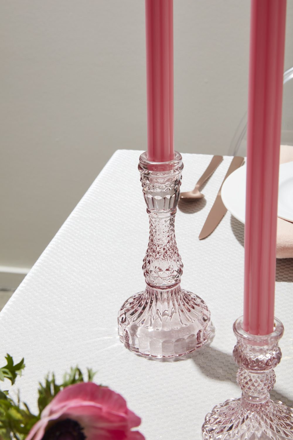 Eliana Glass Candlestick Holder, Pink