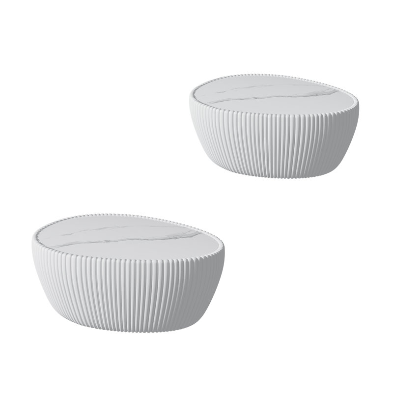 Light Marble Top Goose Eggs Shape White PU Coffee Modern Sofa Table For Living Room Furniture, White