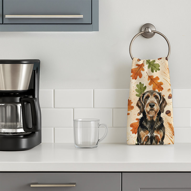 Serviette de cuisine noire et brun clair à motif d'automne Otterhound, Loutre noire et brun clair