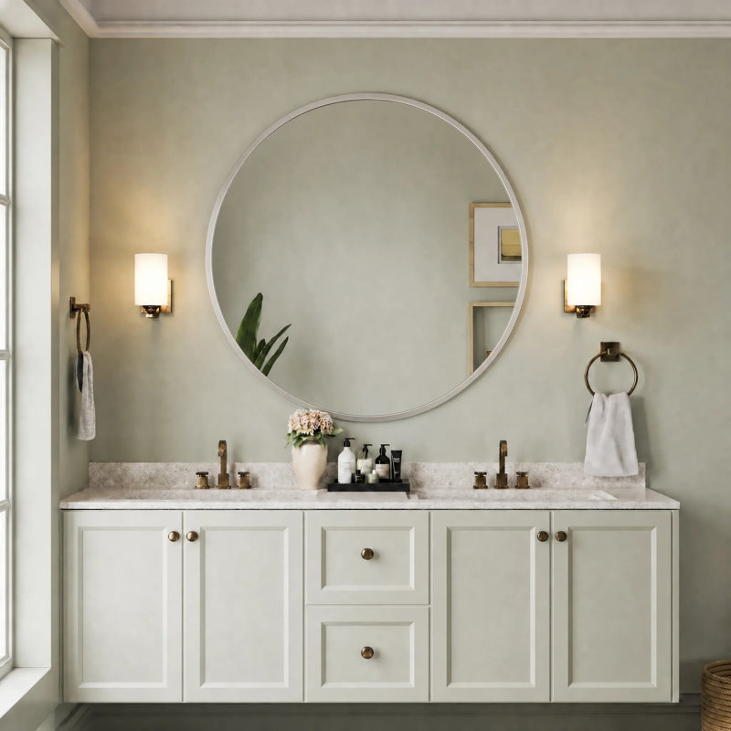 Miroir de salle de bain Lunara, 36 po x 36 po, Argent argent