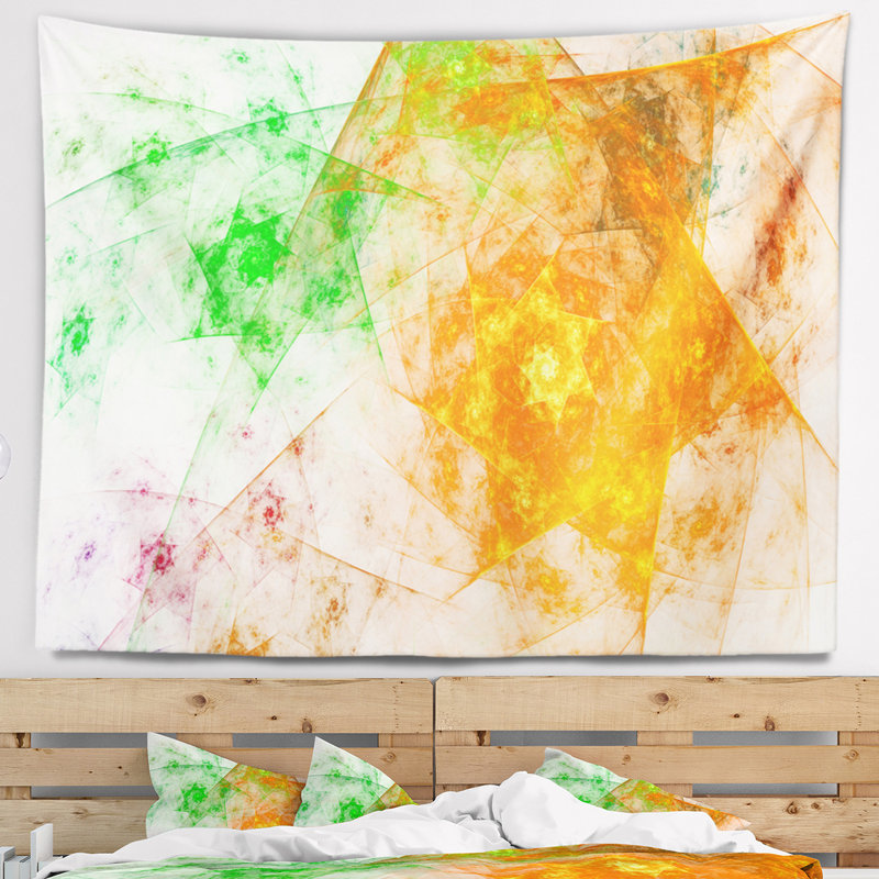 Tapisserie polyèdre rotatif jaune abstrait, H 78 po x l 92 po