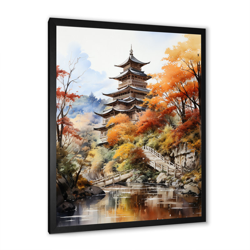 Madaly Japon Art Golden Autumn, H 40 po x l 30 po x P 1,5 po, Cadre photo noir