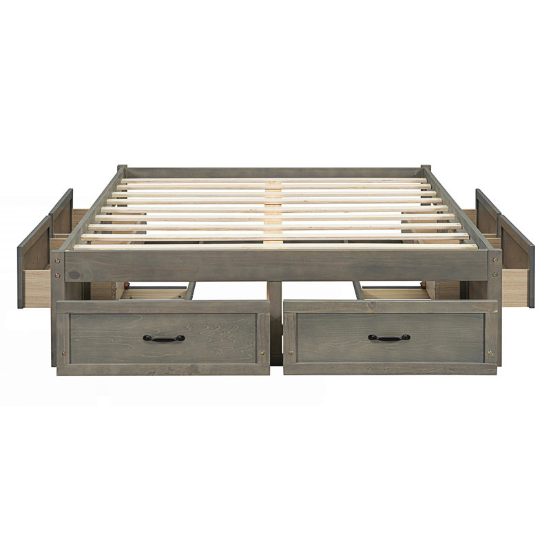 Lit plateforme double avec 6 tiroirs de rangement, Gris antique